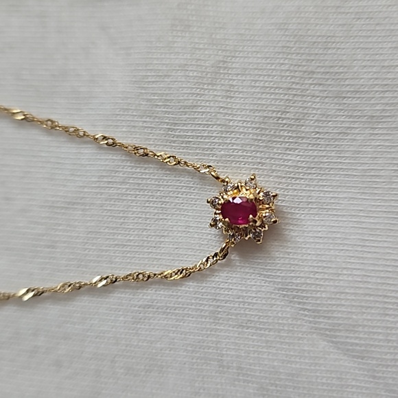 Ruby with Diamond Necklace 18K Yellow Gold - Picture 3 of 6